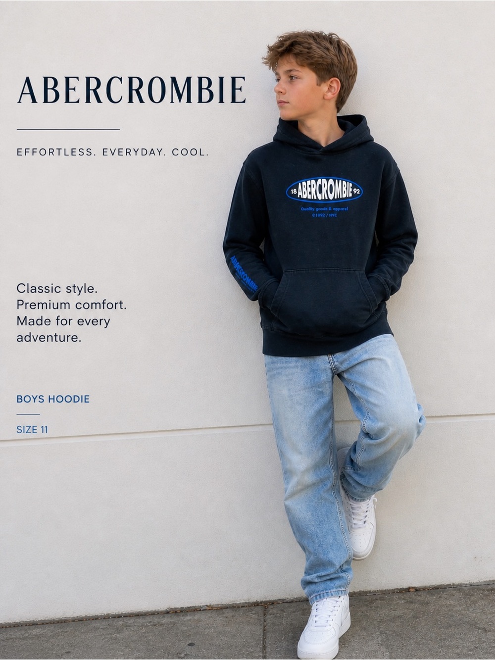 abercrombie kids black hoodie with blue logo‎ size 11 12 age